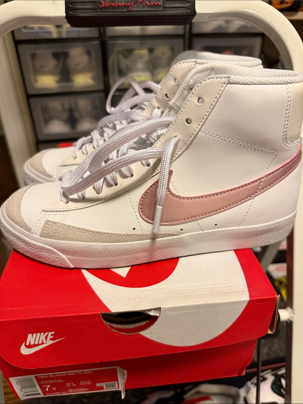 Nike Blazer Mid-‘77 Sneakers in White and soft rose gold